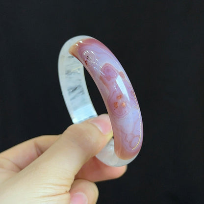 Special Natural Agate Bangle Leaf Style Size 56 mm