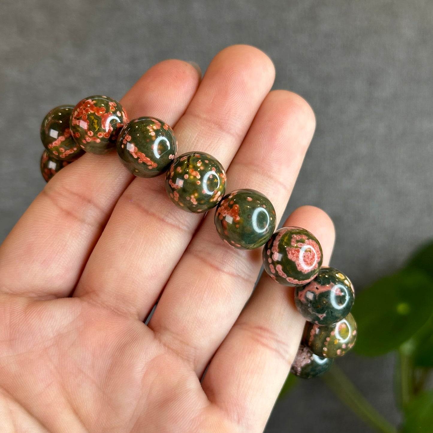 Green and Pink Ocean Jasper  Bracelet Size 14 mm