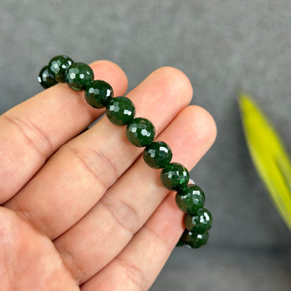 Natural Nephrite Jade High Quality Faceted Bracelet Size 9 mm