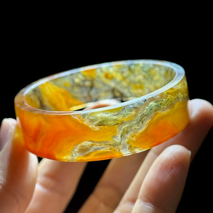 Natural Moss Agate VIP Bangle Square Style Size 52 mm