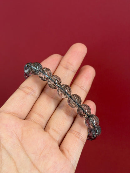 Natural Black Rutilated Quartz Bracelet Size 10 mm