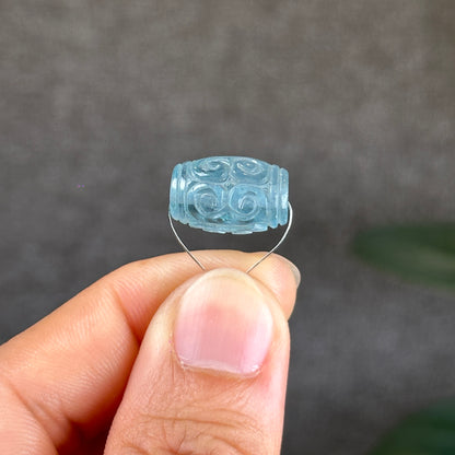 Aquamarine Beryl Carved Lu Thong Bead Size 10.5 mm