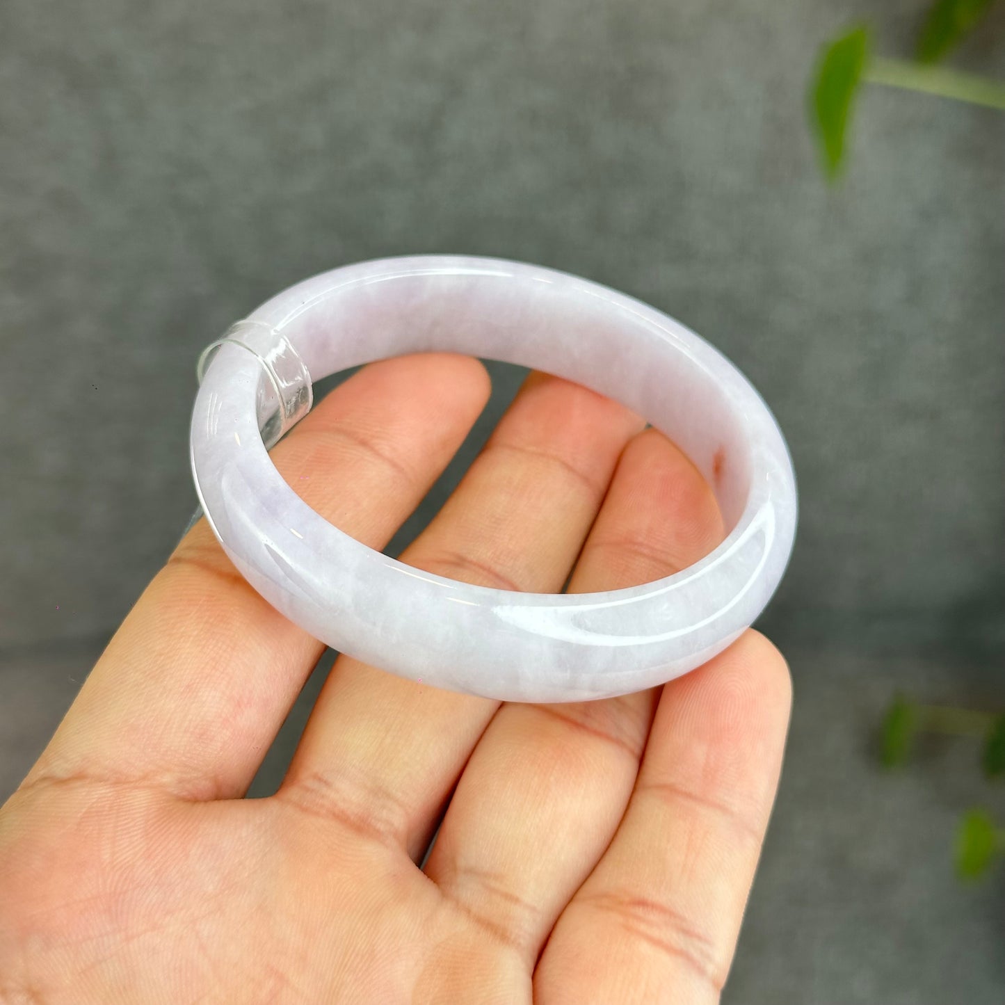 Natural Lavender with One Dot of Orange Jadeite Jade Type A Oval Leaf Style Bangle Size 51-52 mm mm Certificate 296365