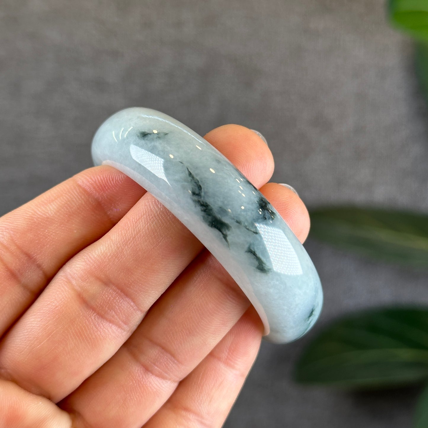 Water Green Floral Pattern Jadeite Jade Bangle Leaf Sytle Size 49.3 mm Certificate 275953