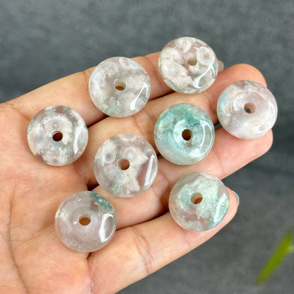 Natural Pastel Green Floral Agate Dong Dieu Donut Charm