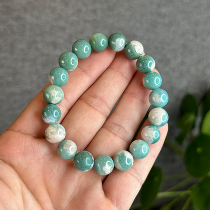 Tiffany Green Natural Floral Agate Bracelet Size 10 mm
