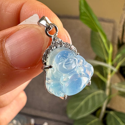 Happy Buddha Aquamarine Pendant in Silver Setting