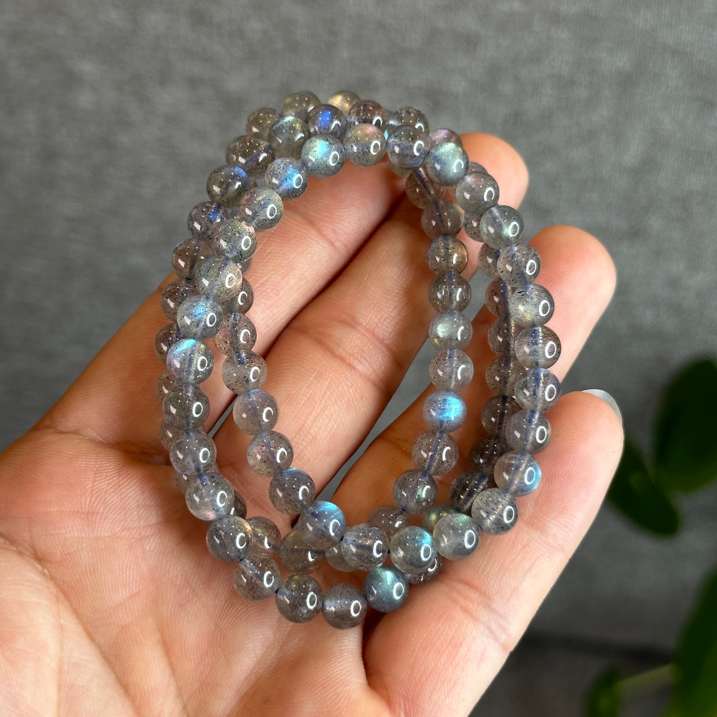 Light Labradorite Triple Wrap Bracelet Size 6.5 mm