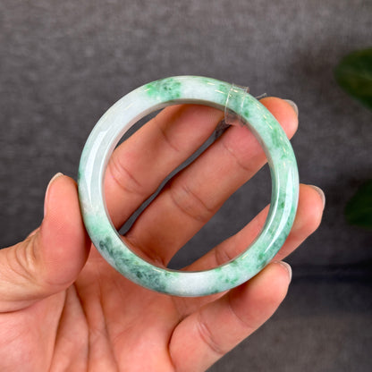 Light Green Natural Jadeite Jade Bangle Leaf Style Size 52.12 mm