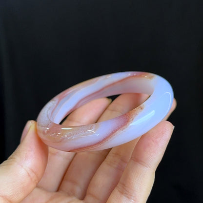 Special Natural Agate Bangle Leaf Style Size 53 mm