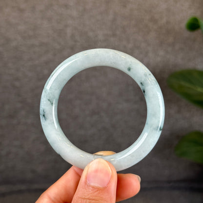 Water Green Floral Pattern Jadeite Jade Bangle Chopstick Style Size 51.2 mm Certificate 727358