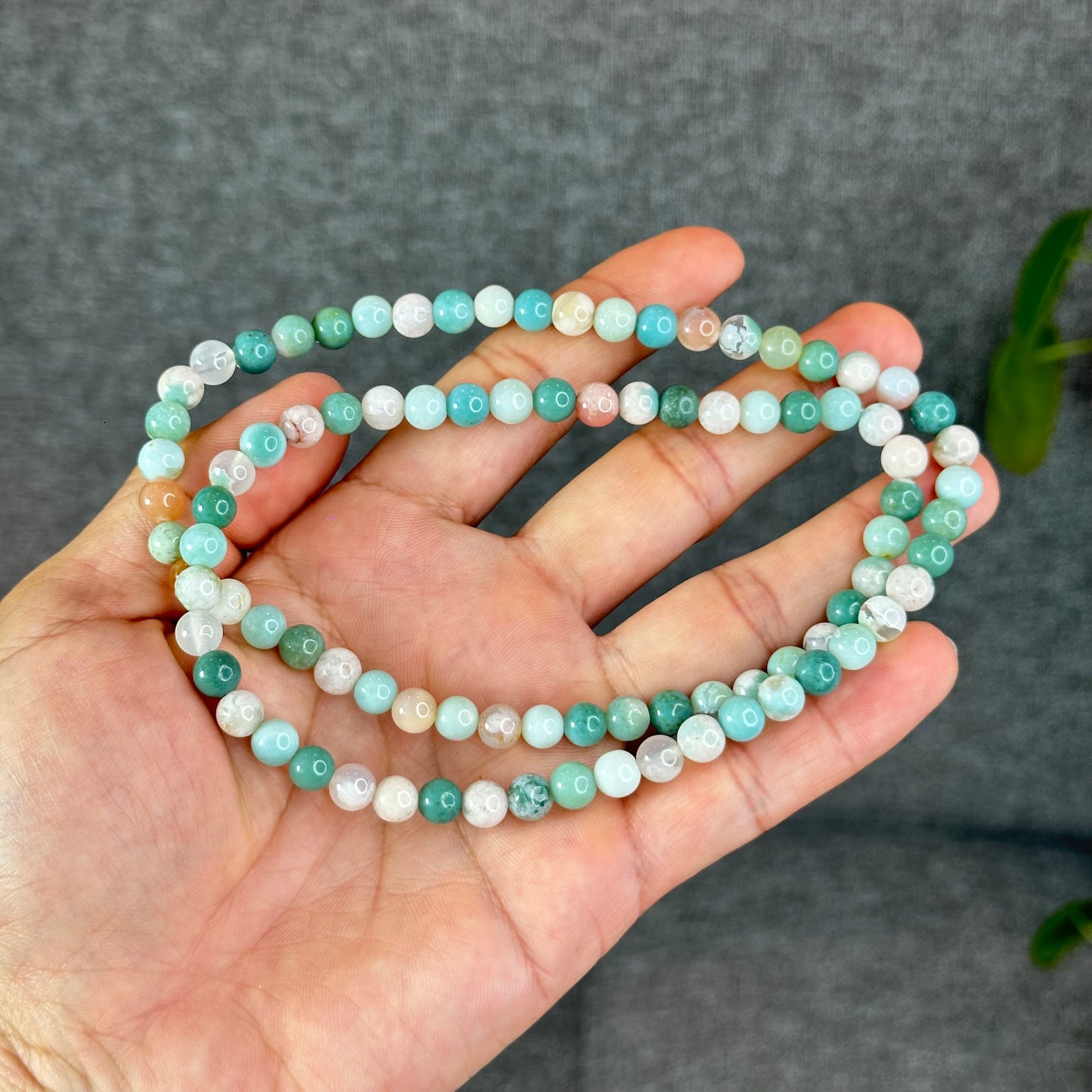 Natural Green Floral Agate Triple Wrap Bracelet Size 6.7 mm