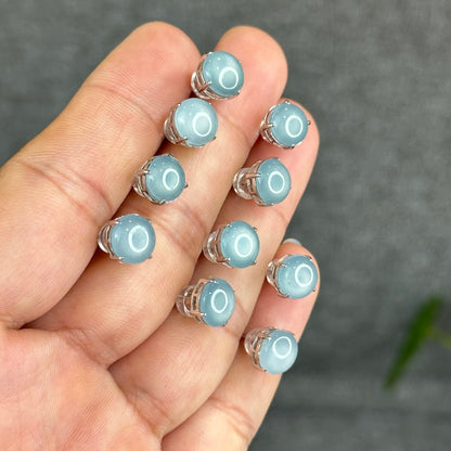 Natural Water Green Jadeite Jade Stud Earrings with S925 Silver Setting - High Quality