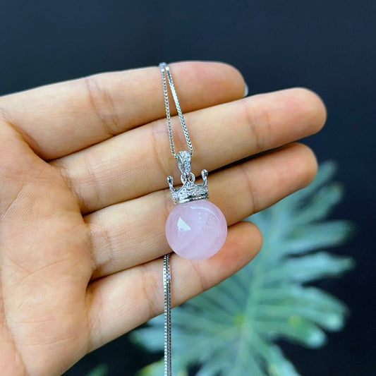 Rose Quartz Pendant with Crown Silver setting
