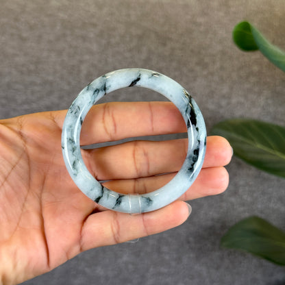 Water Green Floral Pattern Jadeite Jade Bangle Chopstick Sytle Size 53.4 mm