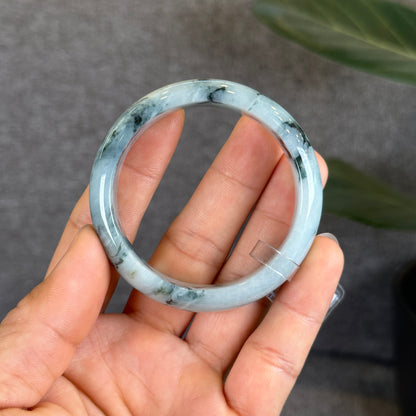 Natural Water Green Floral Pattern Jadeite Jade Bangle Leaf Sytle Size 50 mm Certificate 287437