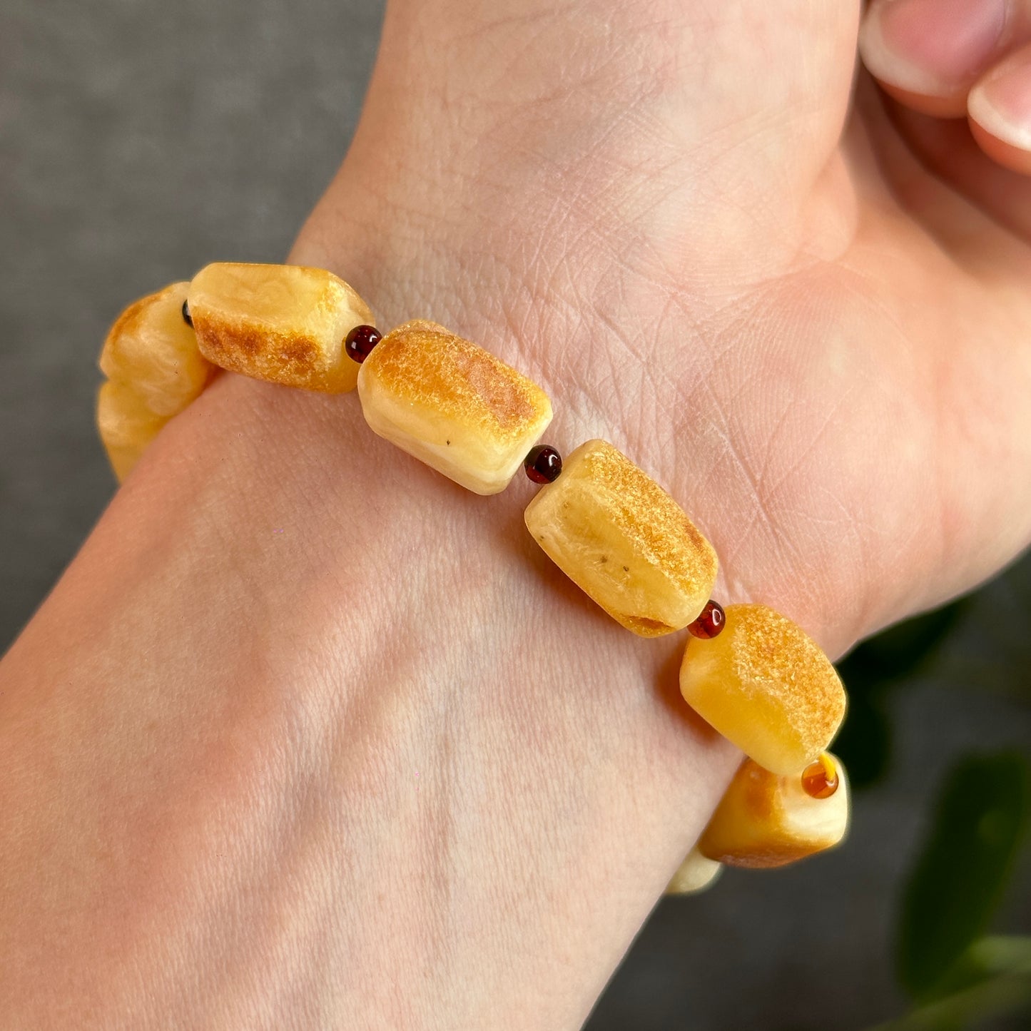 Natural Root Amber Freeform mixed with Garnet Bracelet Size 9 mm