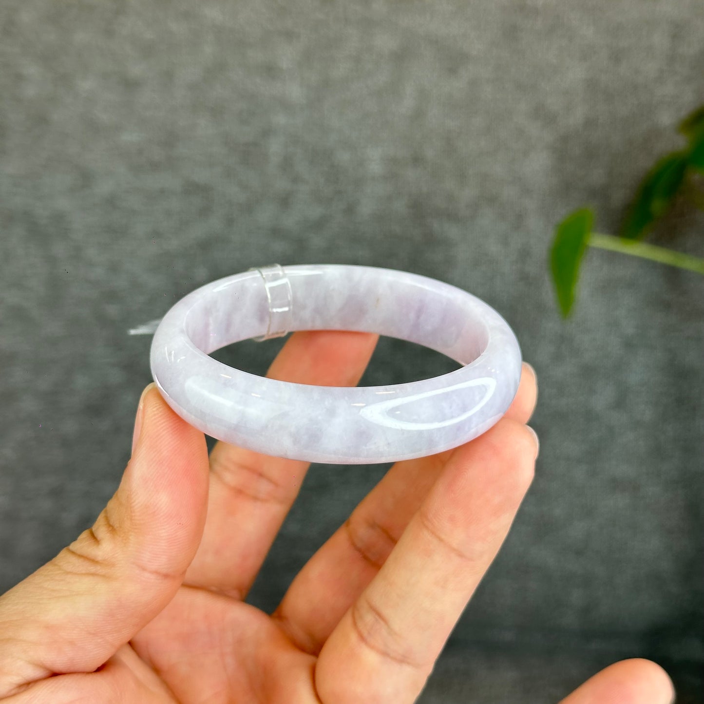 Natural Lavender with One Dot of Orange Jadeite Jade Type A Oval Leaf Style Bangle Size 51-52 mm mm Certificate 296365