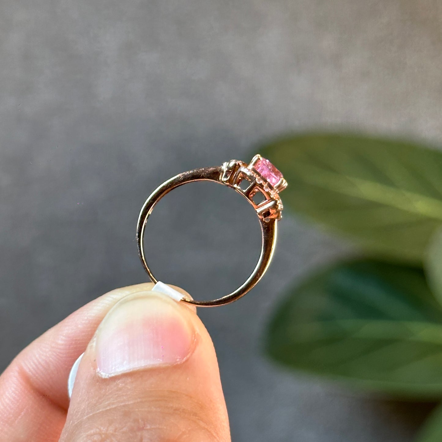 Cushion Cut Natural Light Pink Spinel Ring in 10 k Rose Gold Setting with White Stone Surrounding Elegant Style Size 1.7
