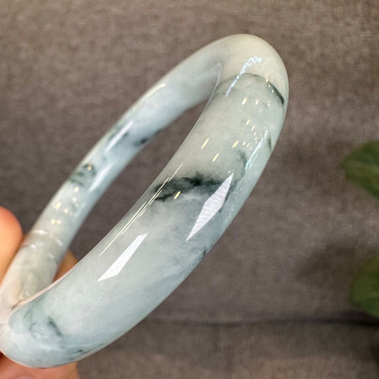 Water Green Floral Pattern Jadeite Jade Bangle Chopstick Style Size 51.2 mm Certificate 727358