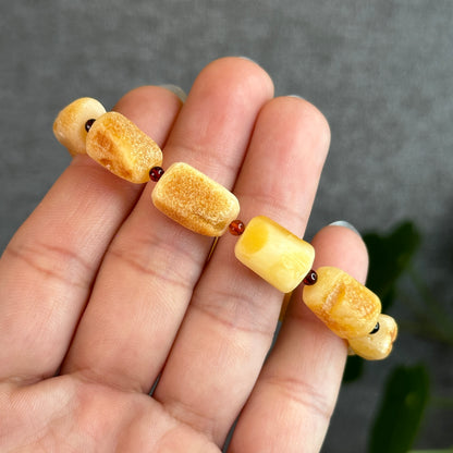 Natural Root Amber Freeform mixed with Garnet Bracelet Size 9 mm