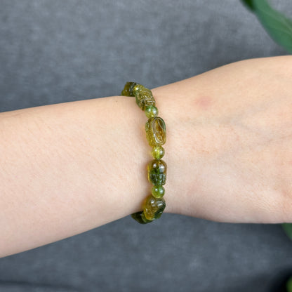 Bi Colour Green-Yellow Tourmaline Pixiu Bracelet Size 6.8 mm