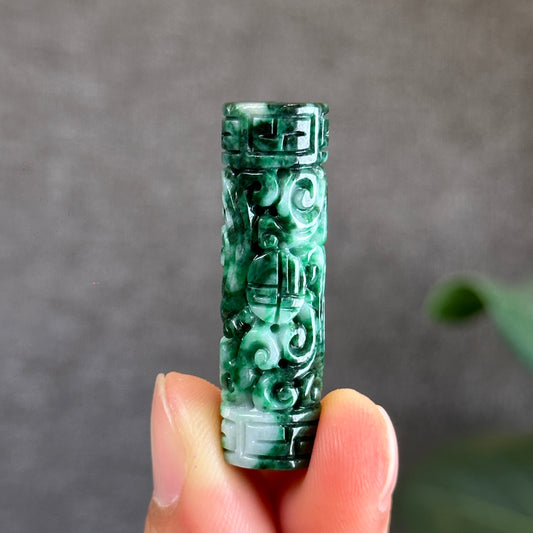 Nhu Y Carved Jadeite Jade Cylinder Pendant