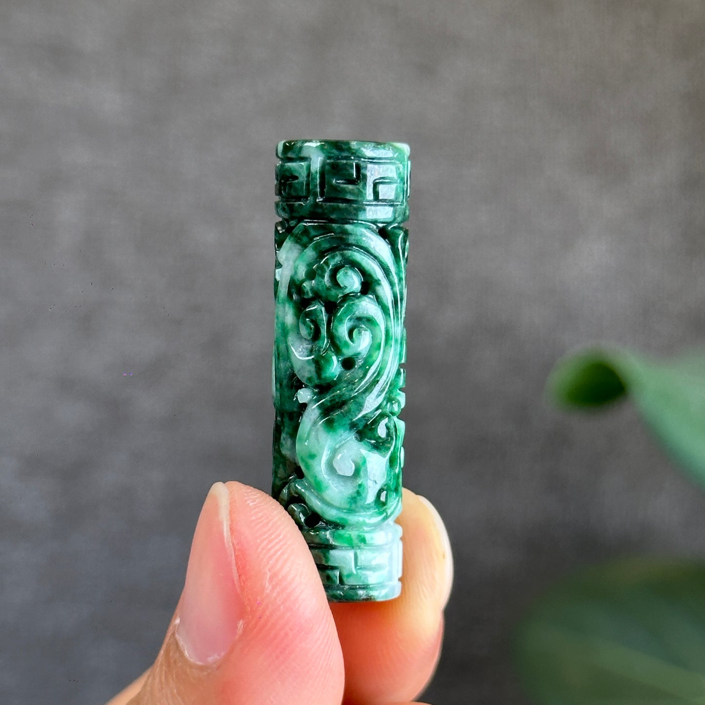 Nhu Y Carved Jadeite Jade Cylinder Pendant