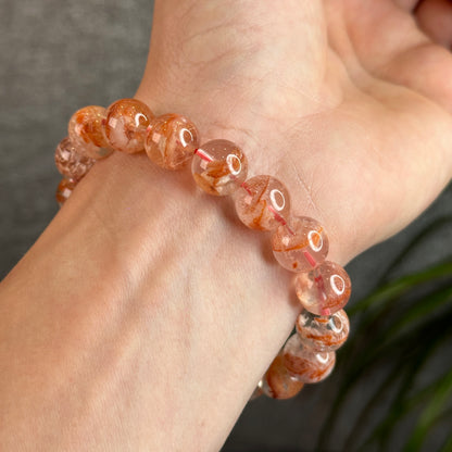 Orange Snowflake Phantom Sericite in Quartz Bracelet Size