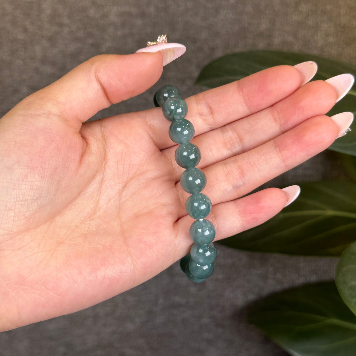 Bracelet Jadeite Vert d'Eau Clair Taille 10 mm