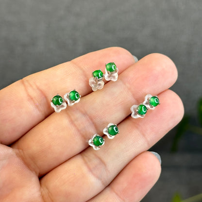 Natural Imperial Jadeite Jade Stud Earrings with S925 Silver Setting