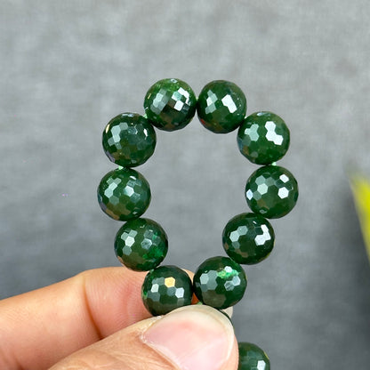 Natural Nephrite Jade High Quality Faceted Bracelet Size 9 mm