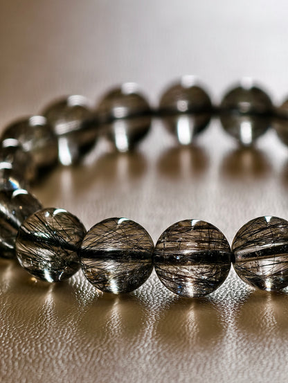 Natural Black Rutilated Quartz Bracelet Size 10 mm