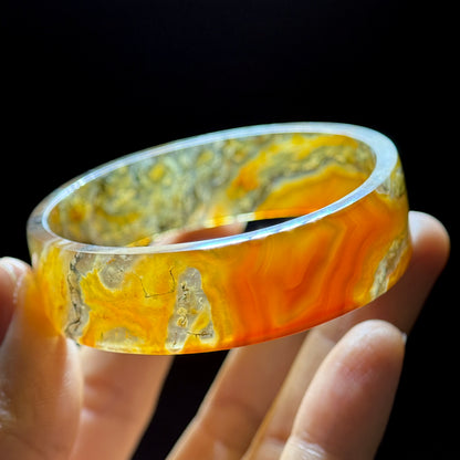 Natural Moss Agate VIP Bangle Square Style Size 52 mm