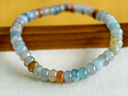 Natural Multi-Colour Jadeite Jade Rondelle Bracelet Size 6 mm