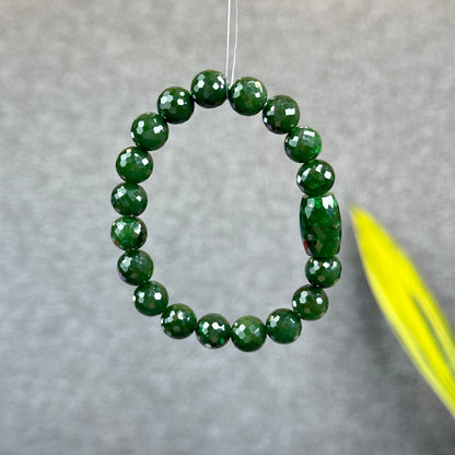 Natural Nephrite Jade High Quality Faceted Bracelet Size 9 mm