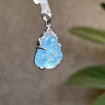 Happy Buddha Aquamarine Pendant in Silver Setting