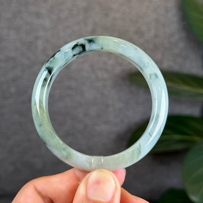 Water Green Floral Pattern Jadeite Jade Bangle Leaf Sytle Size 53 mm Certificate 442289