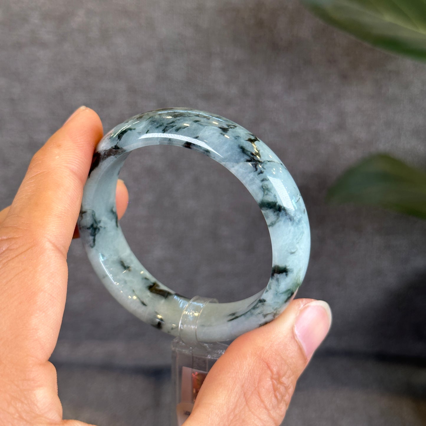 Natural Water Green Floral Pattern Jadeite Jade Bangle Leaf Sytle Size 50 mm Certificate 287437