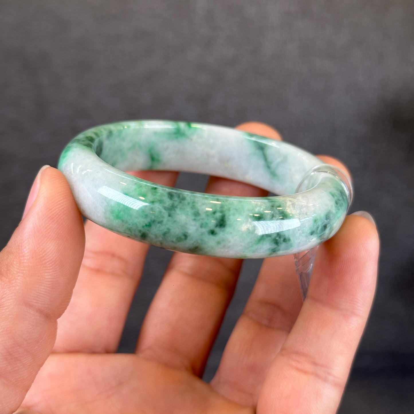 Light Green Natural Jadeite Jade Bangle Leaf Style Size 52.12 mm