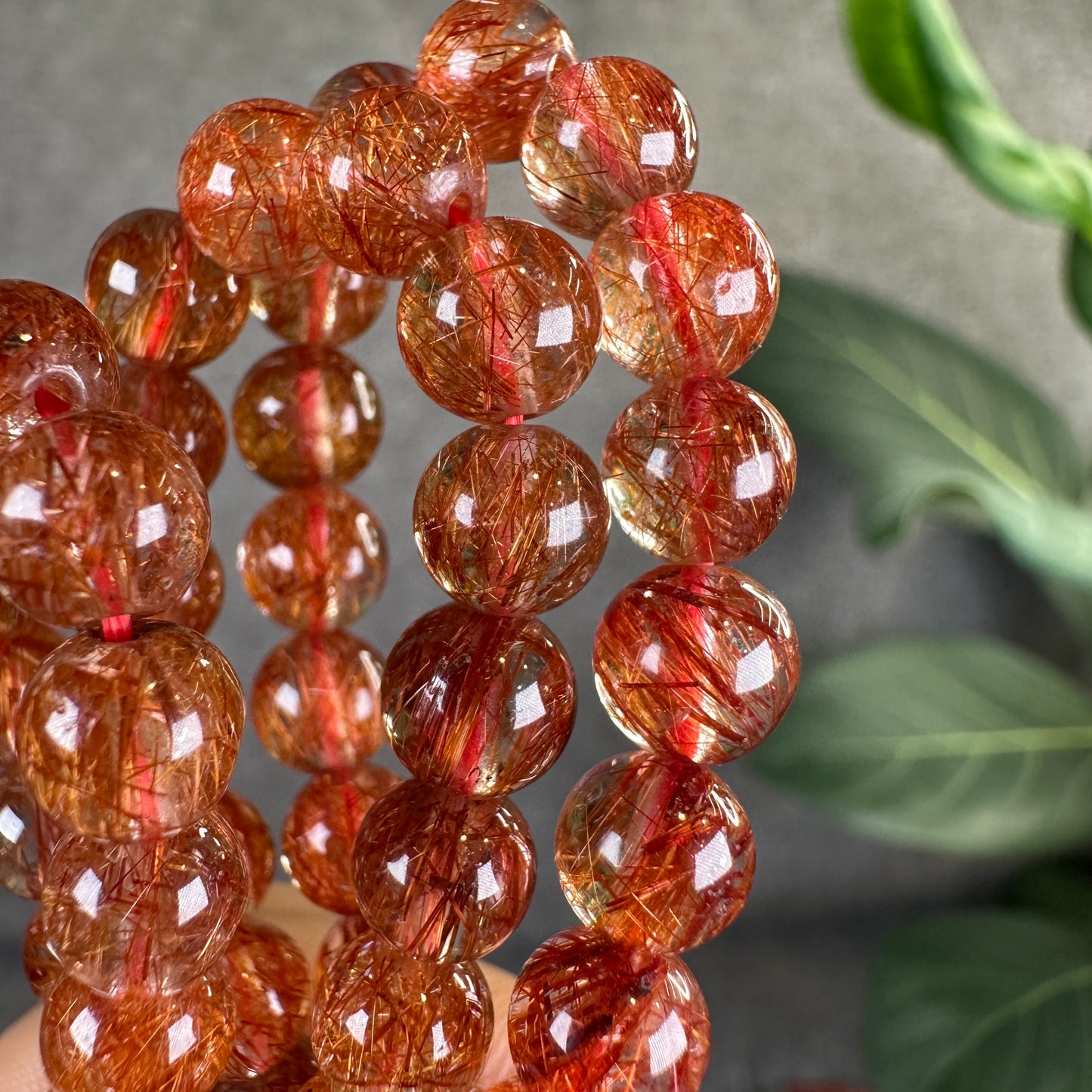 Red Brown Rutilated Quartz Triple Wrap Bracelet Size 6.5 m