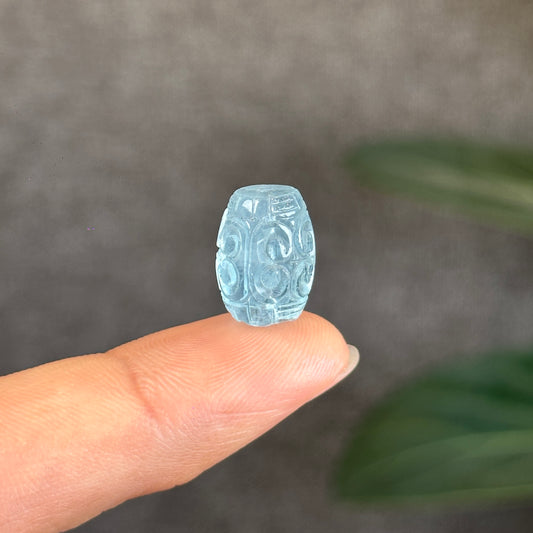 Aquamarine Beryl Carved Lu Thong Bead Size 10.5 mm