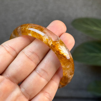 Natural Fire Quartz Golden Healer Bangle Leaf Style Size 57 mm