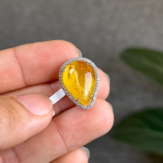 Water Drop Natural Amber Mix Charm Pendant in Silver Setting