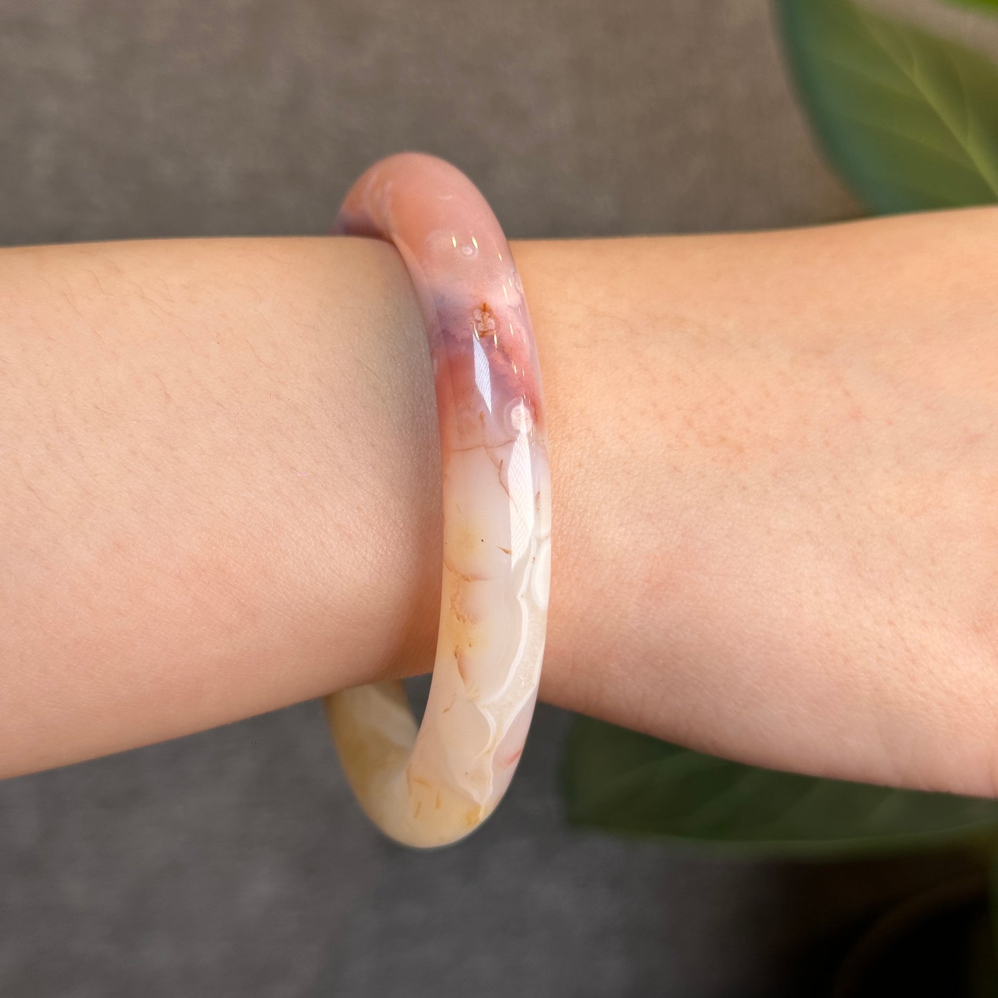 Floral Agate Bangle Chopstick Style Size 56 mm