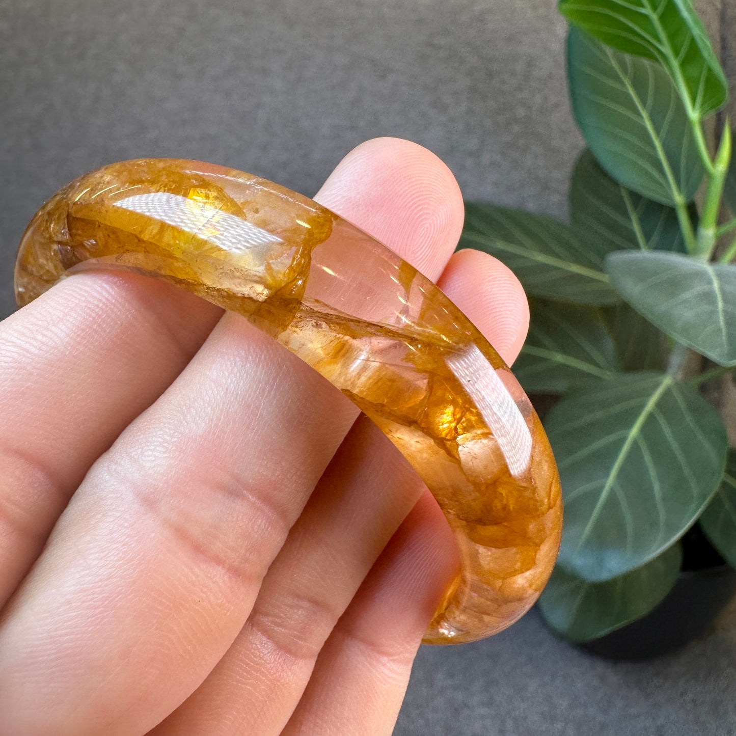 Fire Quartz Golden Healer Bangle Leaf Style Size 57.5 mm