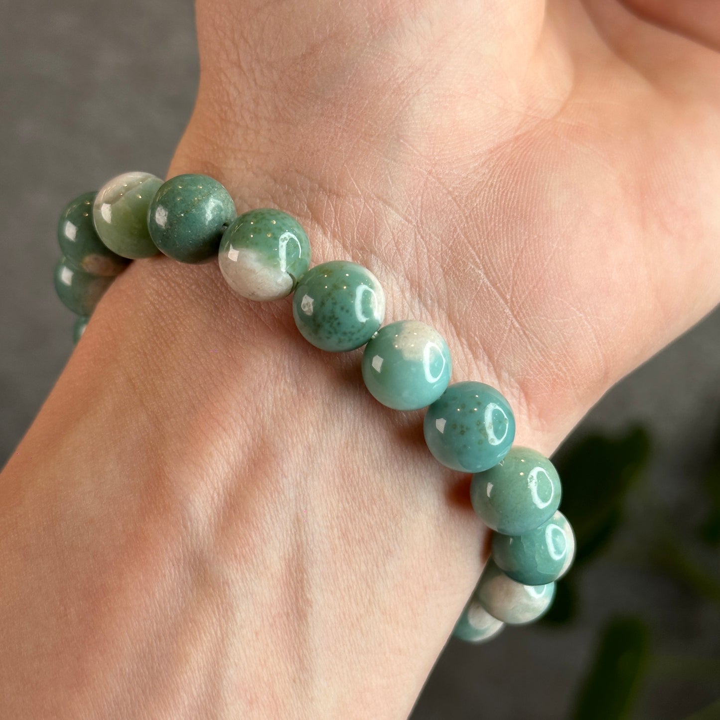 Tiffany Green Natural Floral Agate Bracelet Size 10 mm