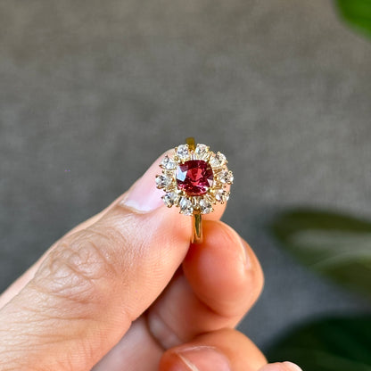 Natural Rosey Red Spinel Ring in 10K Yellow Gold with White Stone Setting Size 1.7