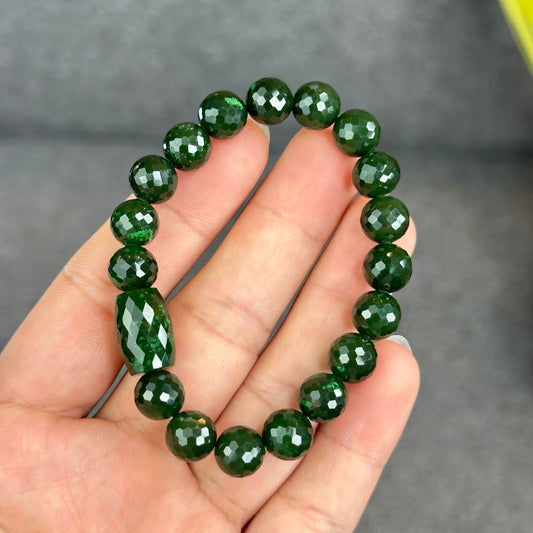 Natural Nephrite Jade High Quality Faceted Bracelet Size 9 mm