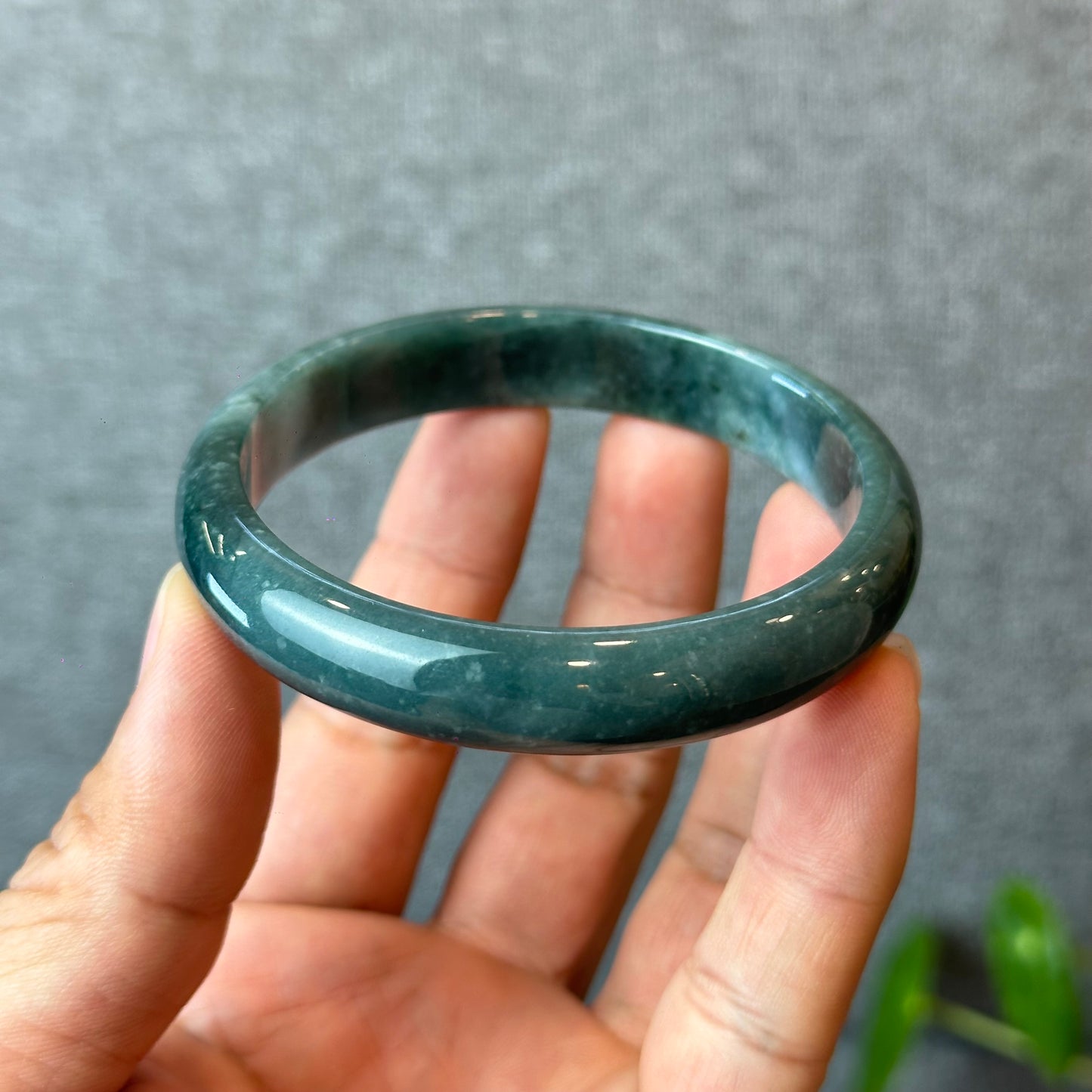 Natural Dark Blue Water Jadeite Jade Bangle Leaf Style Size 60 mm